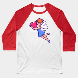 Cute Fairy Flying With Love Heart Cartoon Baseball T-Shirt